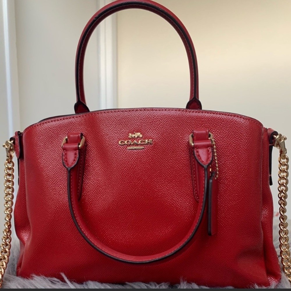 Red coach purse with gold chain